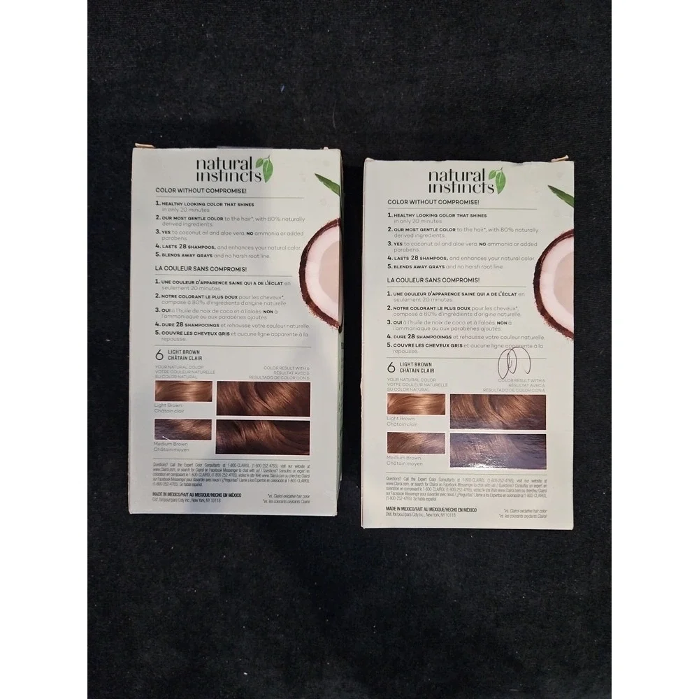 2 Clairol Natural Instincts Hair Color Dye 6 Light Brown All Natural Vegan NEW - Picture 4 of 8